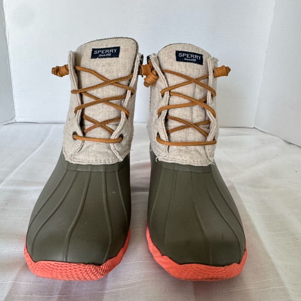 Sperry Duck Boots Orange Green Rain Winter Boots Womens Size 9.5 - Picture 4 of 11